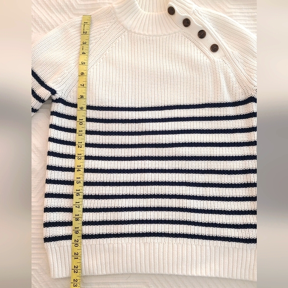 NWOT J. Crew Factory Navy Striped Button Mockneck Sweater - Picture 7 of 7